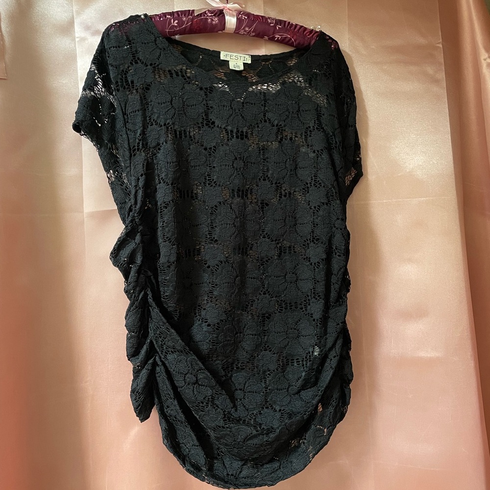 Torrid FESTI Ruched Top Stretch Lace Deep Black Size 3 - Picture 6 of 11